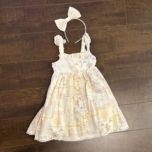 cupcakes & cashmere Cream Floral Kids Dress with Headband